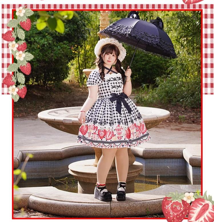 Chubby Cat Diary - Gingham Strawberry - Plus Size Country Lolita OP Dress - Image 7