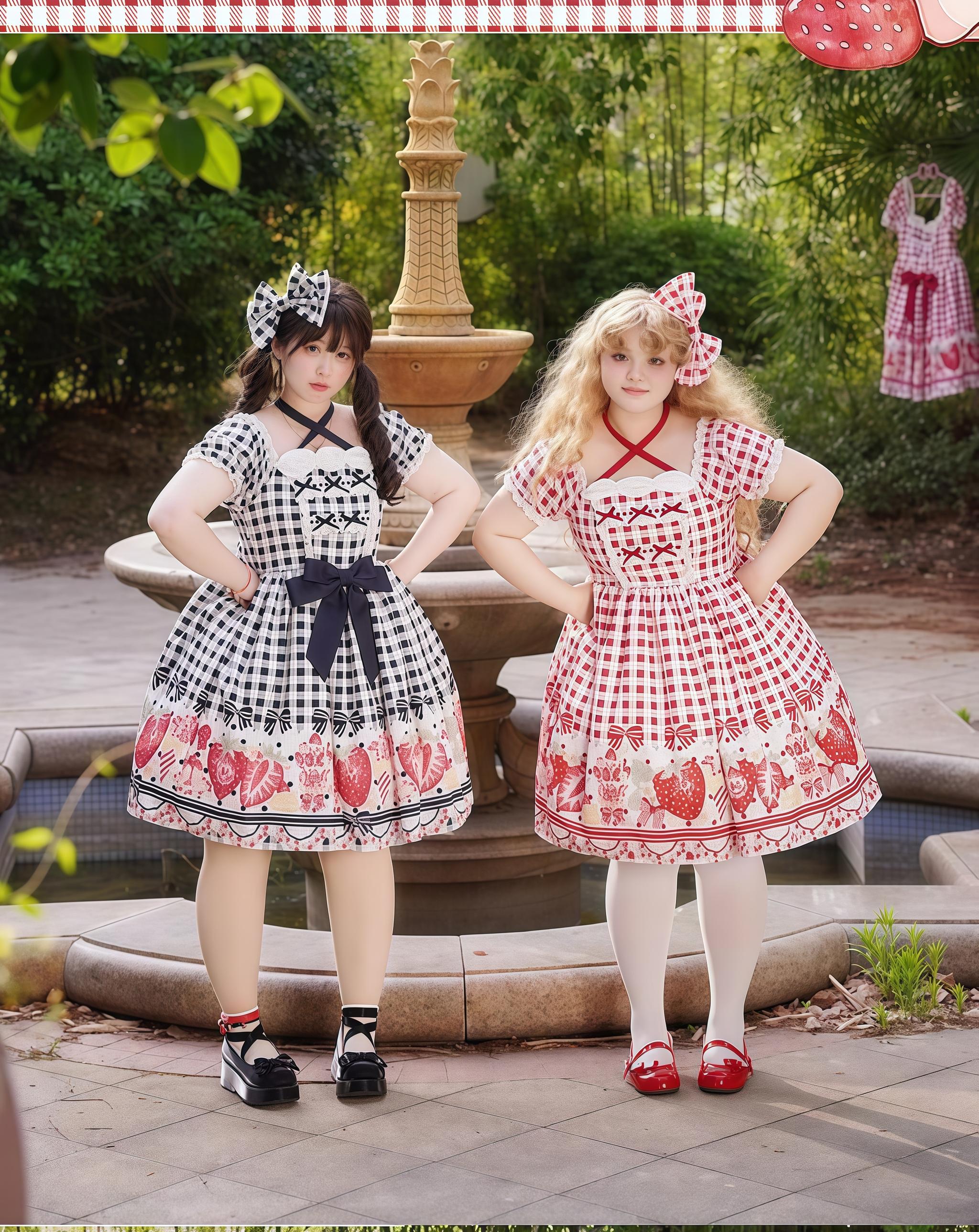 Chubby Cat Diary - Gingham Strawberry - Plus Size Country Lolita OP Dress - Image 8