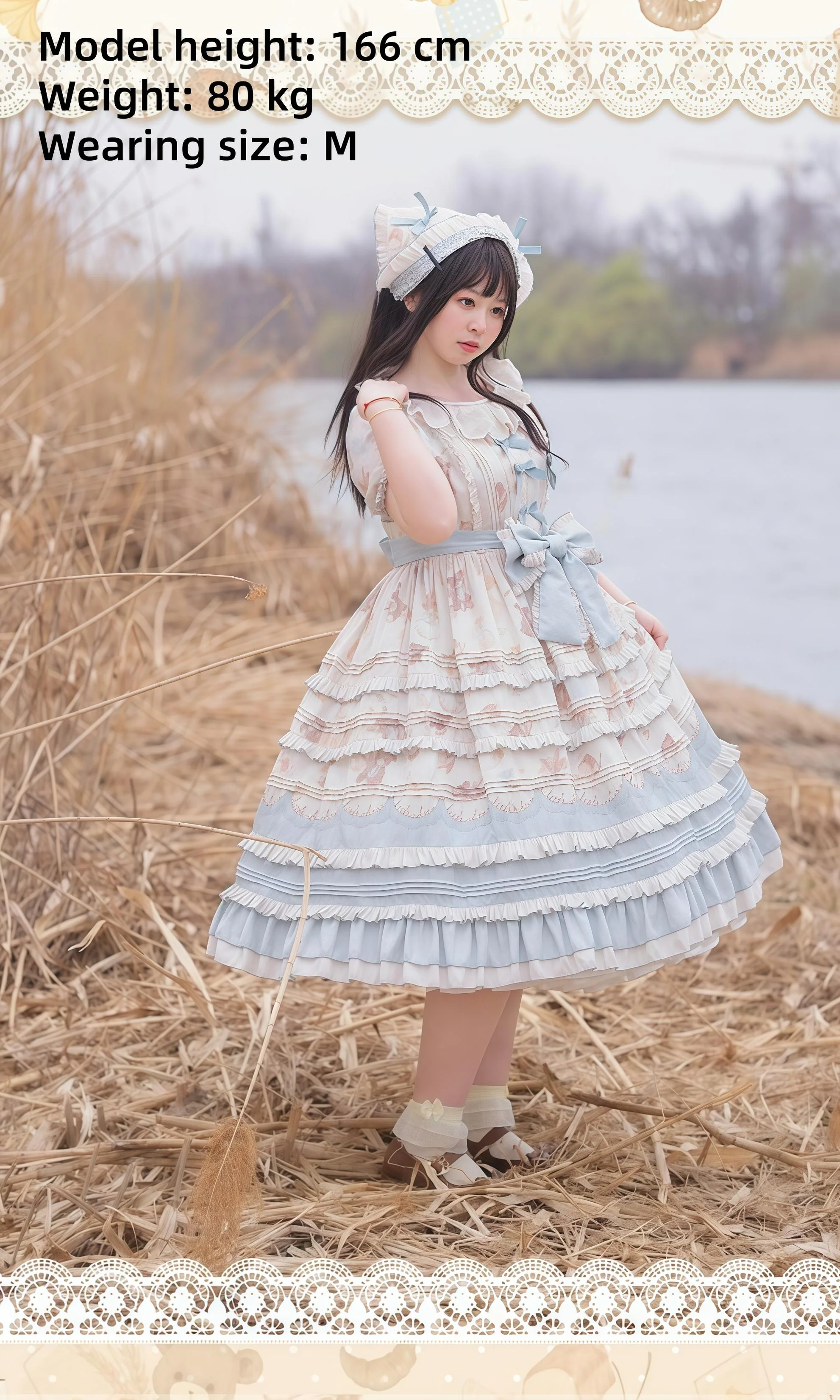 Chubby Cat Diary - Harvest Bear - Plus Size Country Lolita OP Dress with Teddy Bear Print - Image 3