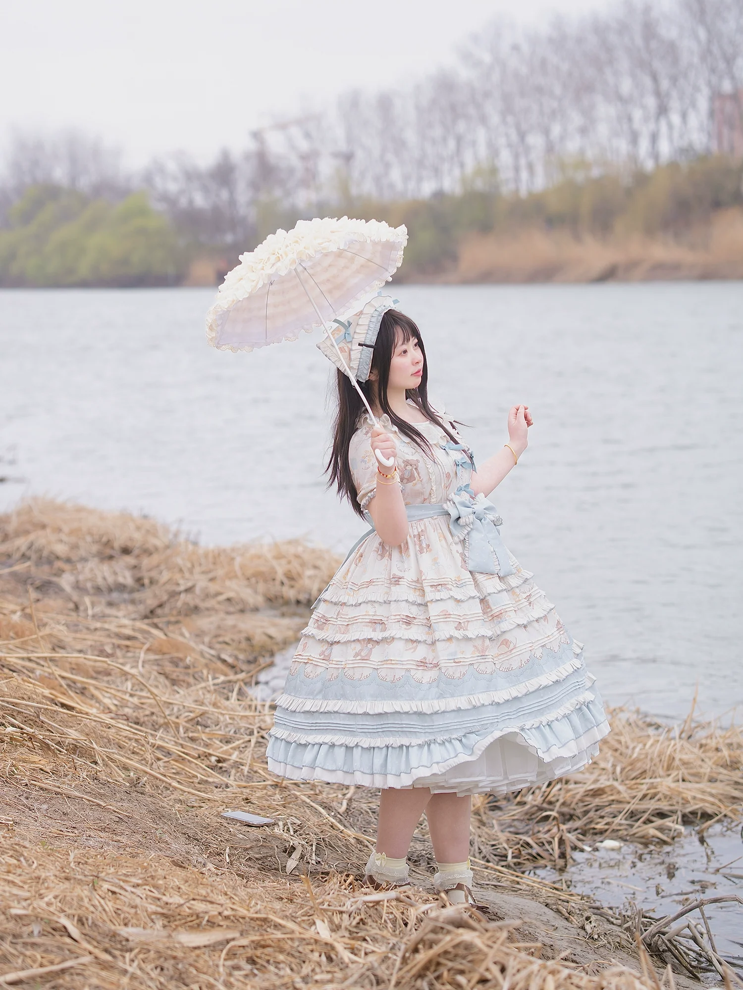 Chubby Cat Diary - Harvest Bear - Plus Size Country Lolita OP Dress with Teddy Bear Print - Image 4