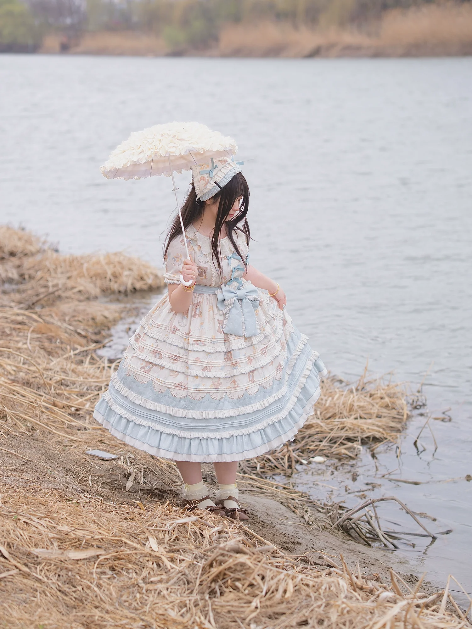 Chubby Cat Diary - Harvest Bear - Plus Size Country Lolita OP Dress with Teddy Bear Print - Image 5