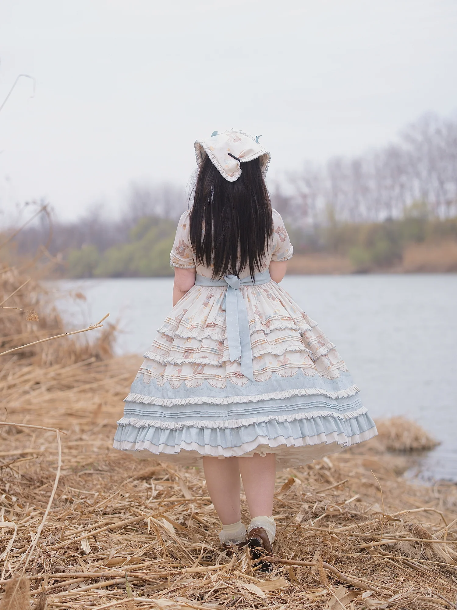 Chubby Cat Diary - Harvest Bear - Plus Size Country Lolita OP Dress with Teddy Bear Print - Image 6