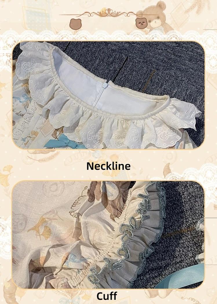 Chubby Cat Diary - Harvest Bear - Plus Size Country Lolita OP Dress with Teddy Bear Print - Image 7
