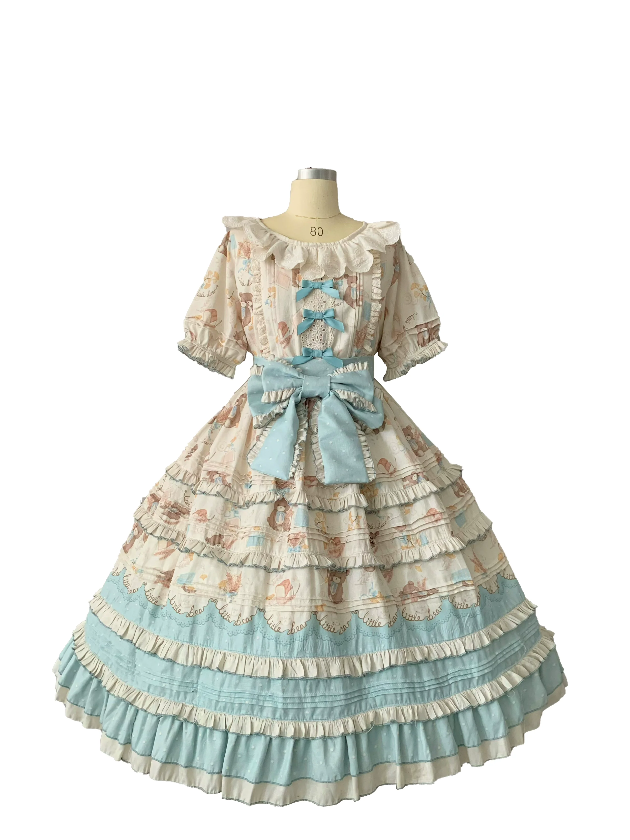 Chubby Cat Diary - Harvest Bear - Plus Size Country Lolita OP Dress with Teddy Bear Print - Image 9