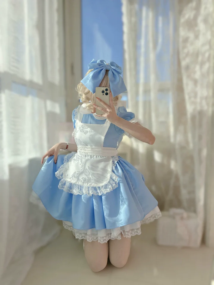 Daydream Whisper - Dream Doll - Plus Size Maid Lolita OP Suit Black and Blue Dress - Image 10