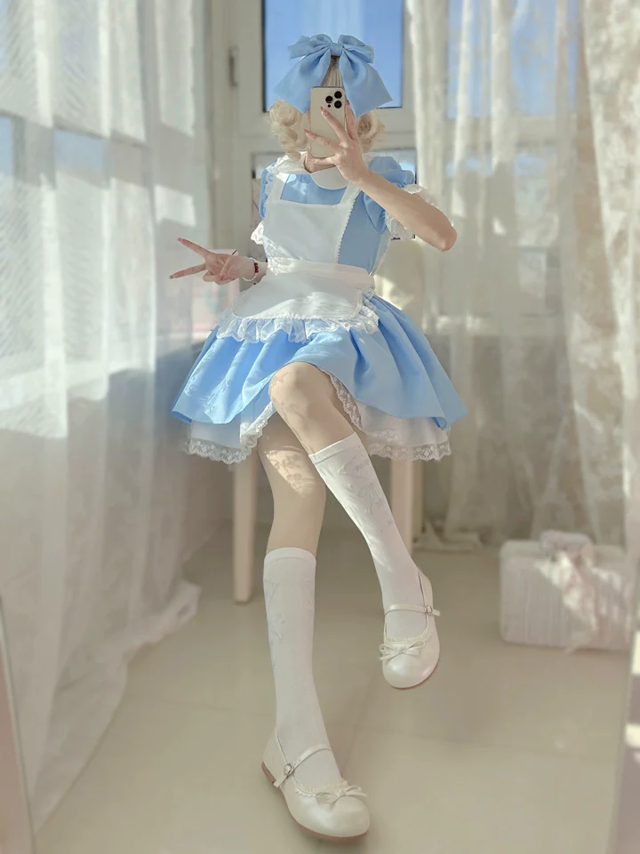 Daydream Whisper - Dream Doll - Plus Size Maid Lolita OP Suit Black and Blue Dress - Image 11