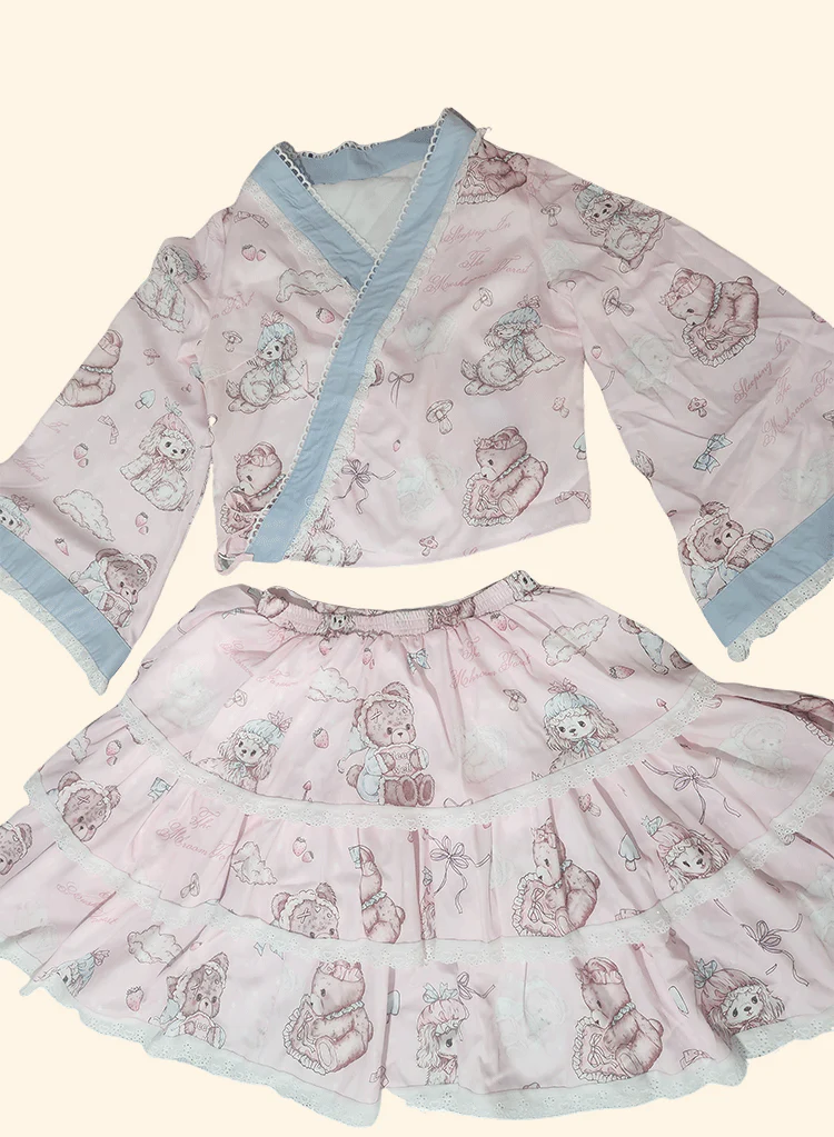 Showa Moe Bear - Plus Size Wa Lolita Dress Set Kawaii Lolita SK Suit - Image 14