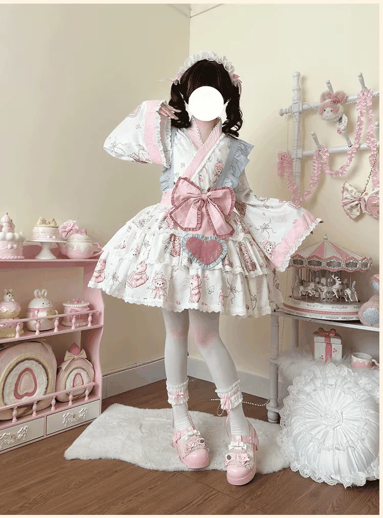 Showa Moe Bear - Plus Size Wa Lolita Dress Set Kawaii Lolita SK Suit - Image 7