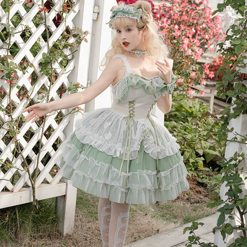 Daydream Whisper - Toting Basil - Plus Size Wedding Lolita Dress Green Bridal JSK - Image 20