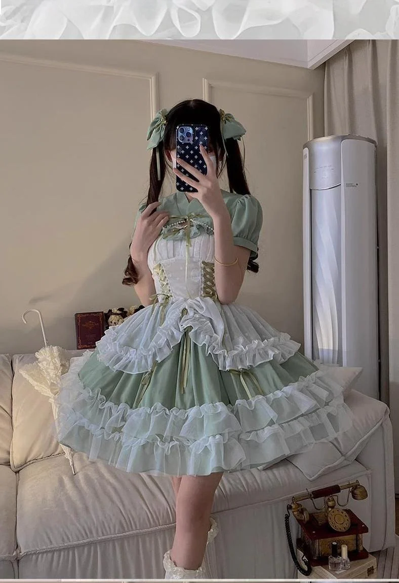 Daydream Whisper - Toting Basil - Plus Size Wedding Lolita Dress Green Bridal JSK - Image 23