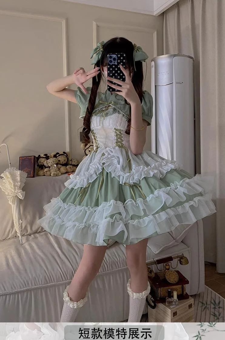 Daydream Whisper - Toting Basil - Plus Size Wedding Lolita Dress Green Bridal JSK - Image 24