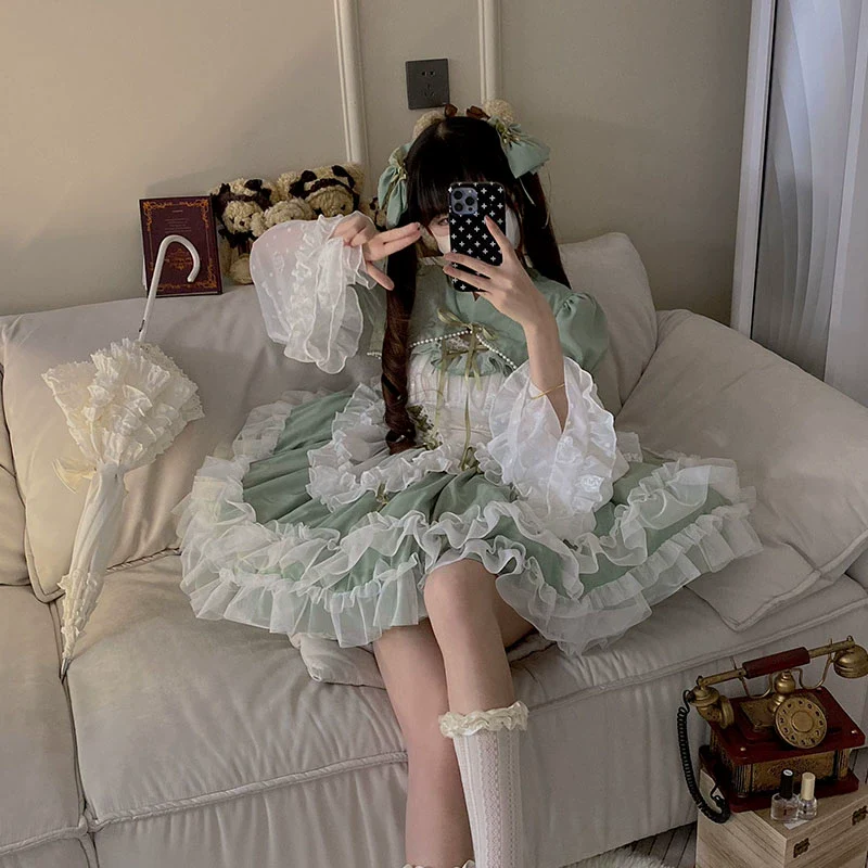 Daydream Whisper - Toting Basil - Plus Size Wedding Lolita Dress Green Bridal JSK - Image 29