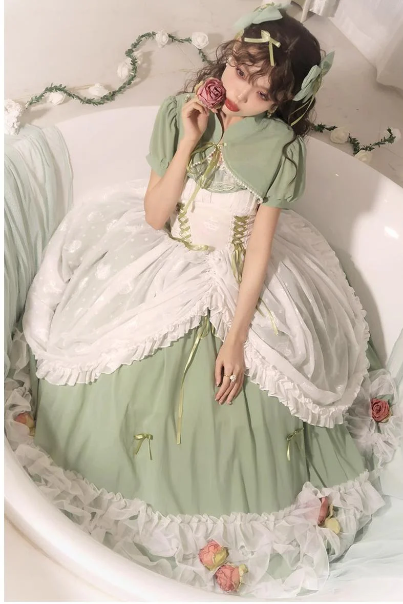 Daydream Whisper - Toting Basil - Plus Size Wedding Lolita Dress Green Bridal JSK - Image 3
