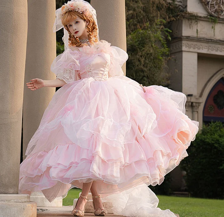 Daydream Whisper - Misty Rose Sea - Plus Size Wedding Lolita JSK with Puffy Tiered Skirt - Image 3