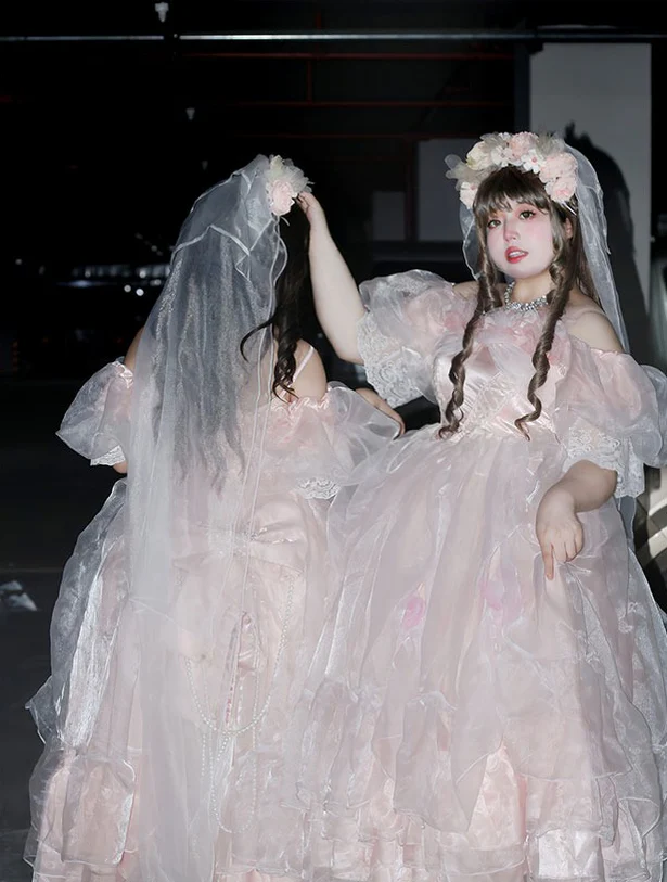 Daydream Whisper - Misty Rose Sea - Plus Size Wedding Lolita JSK with Puffy Tiered Skirt - Image 6