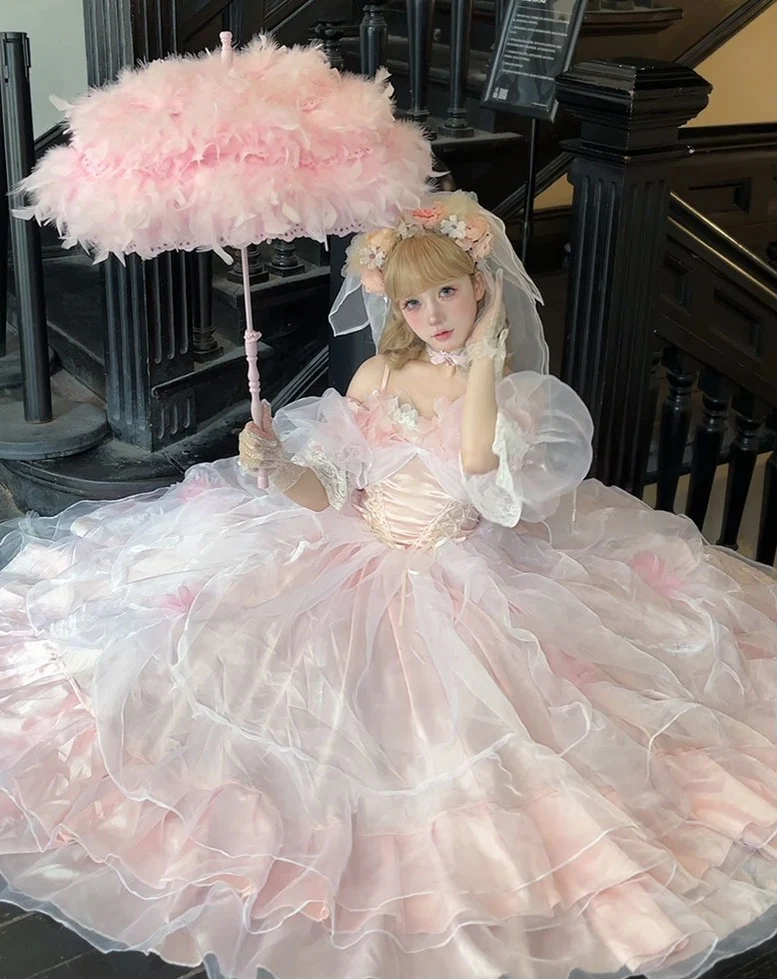Daydream Whisper - Misty Rose Sea - Plus Size Wedding Lolita JSK with Puffy Tiered Skirt - Image 7