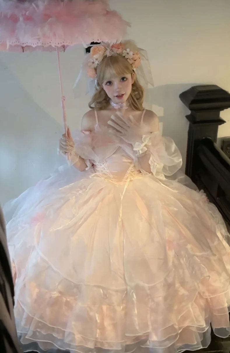 Daydream Whisper - Misty Rose Sea - Plus Size Wedding Lolita JSK with Puffy Tiered Skirt - Image 8