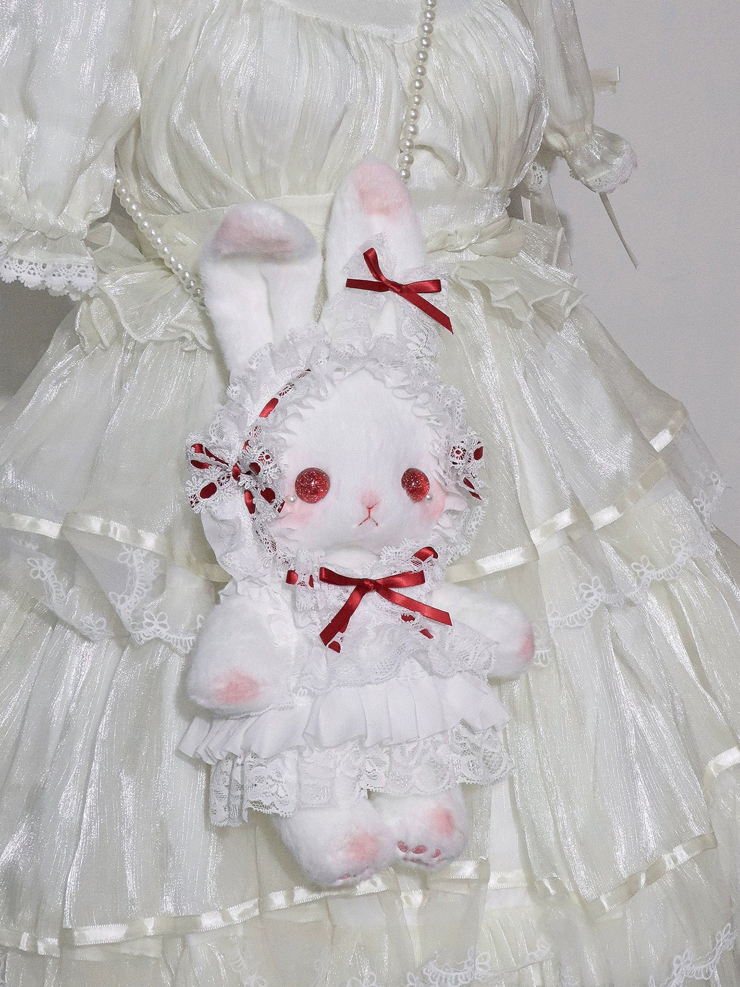 Bear Star - Plush Bunny Lolita Bag, Detachable Pearl Chains - Image 4