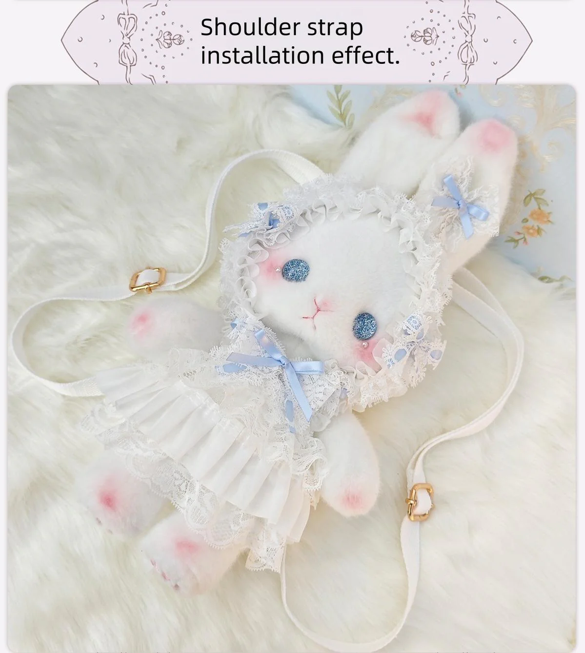Bear Star - Plush Bunny Lolita Bag, Detachable Pearl Chains - Image 6