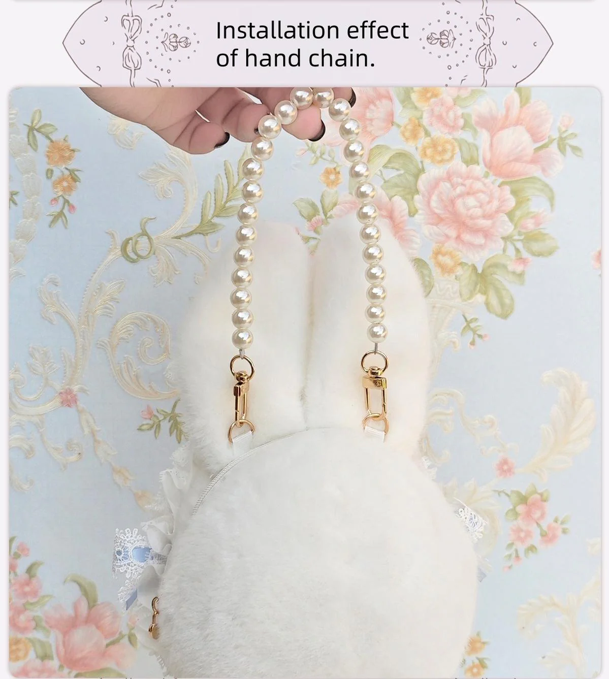 Bear Star - Plush Bunny Lolita Bag, Detachable Pearl Chains - Image 8