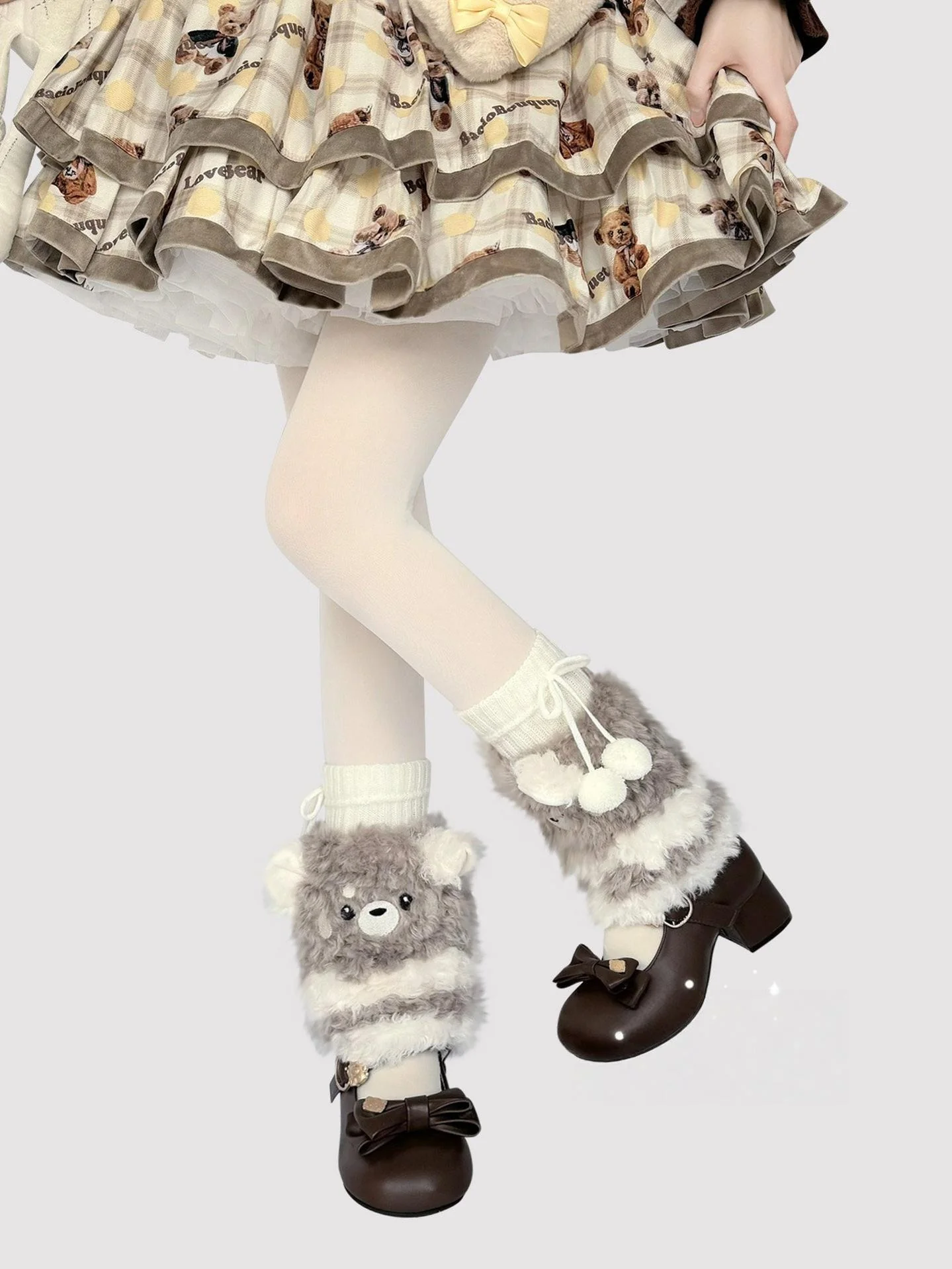 Plush Winter Kawaii Lolita Leg Warmers, Bear-shaped - Image 3
