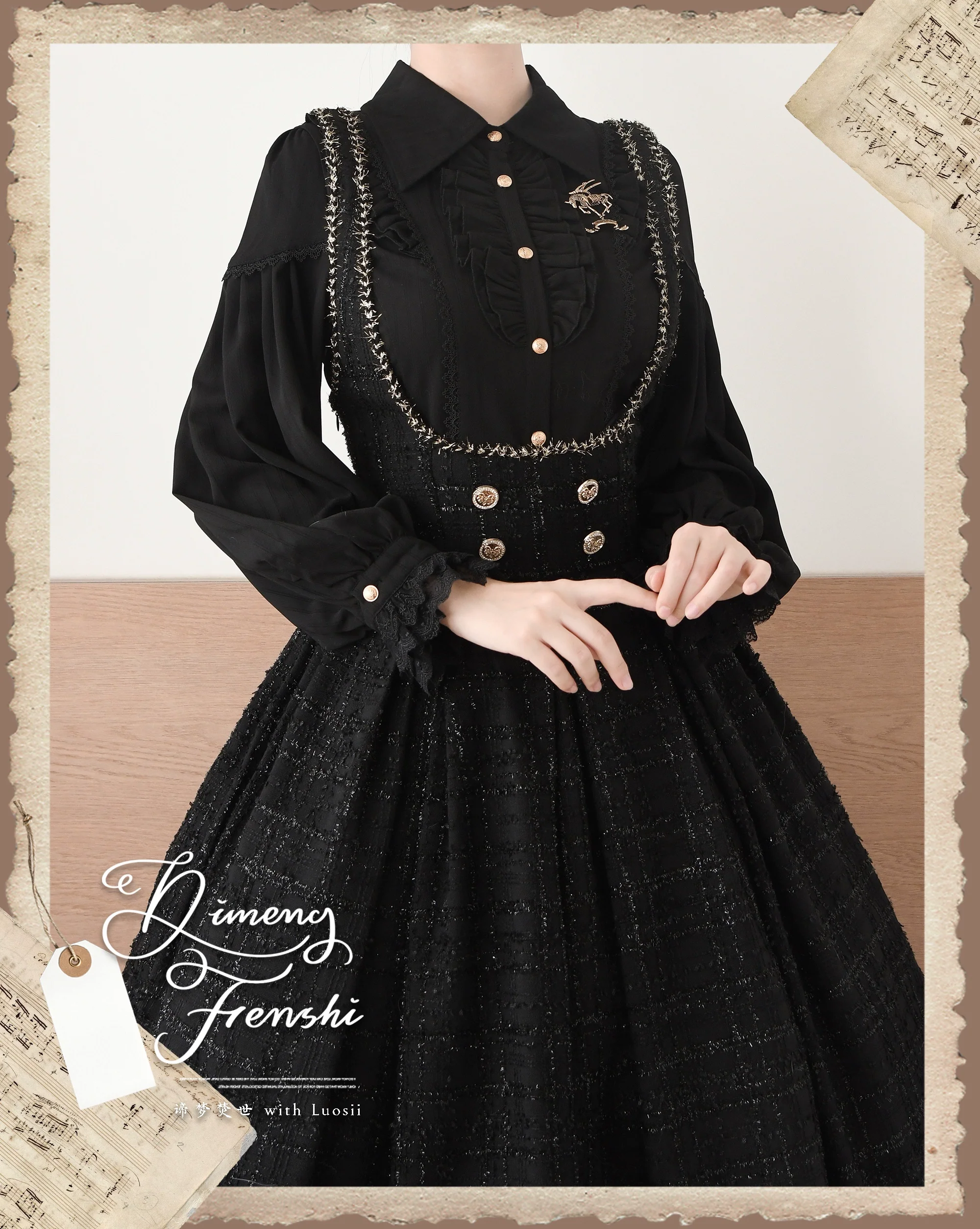 Night Banquet - Pointed Collar Classic Lolita Shirt, Long Sleeve - Image 11