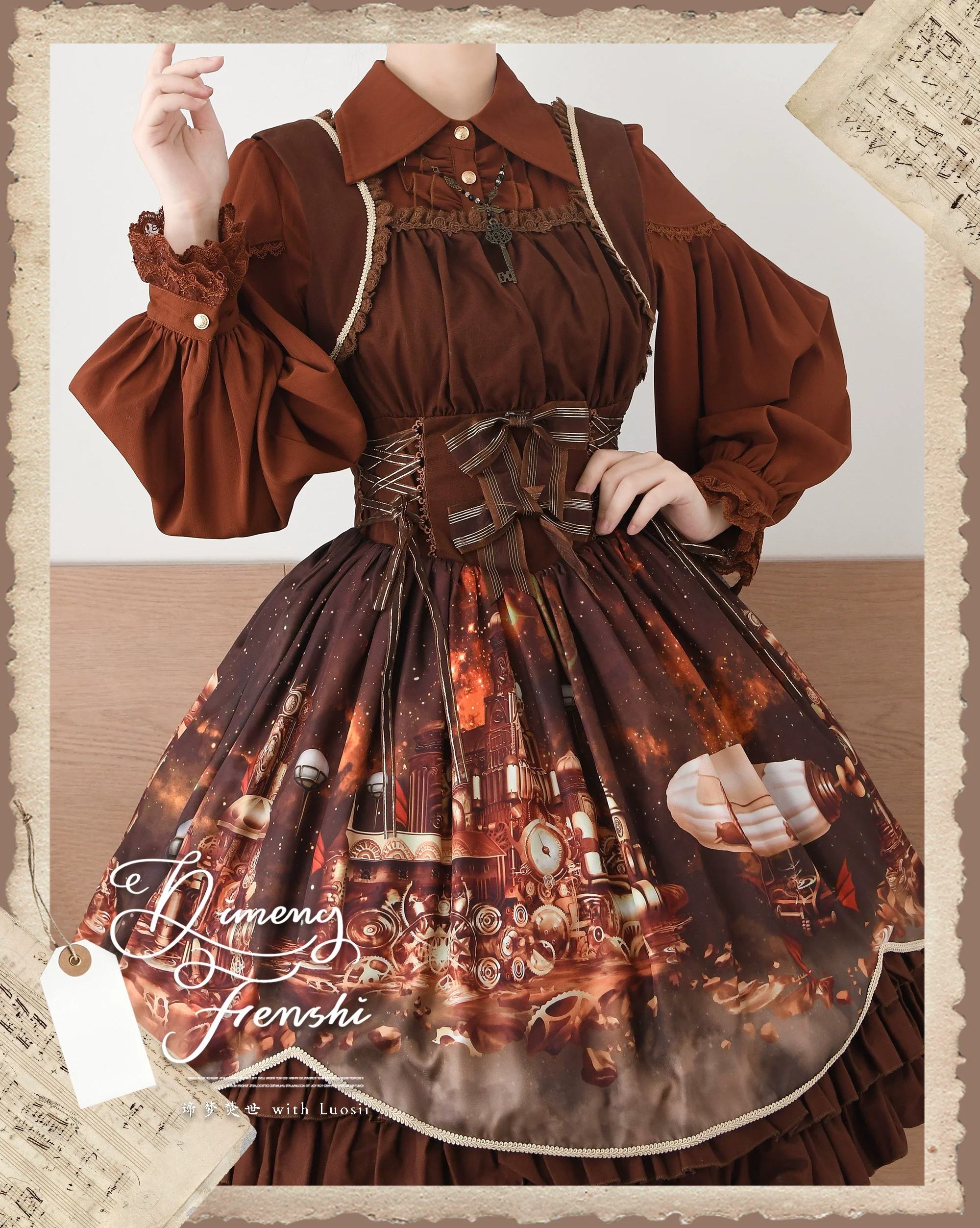 Night Banquet - Pointed Collar Classic Lolita Shirt, Long Sleeve - Image 17