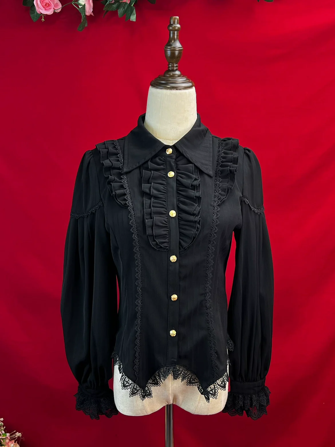 Night Banquet - Pointed Collar Classic Lolita Shirt, Long Sleeve - Image 2