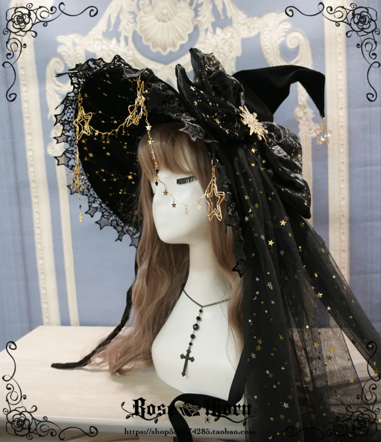 Rose Thorn - Polar Night Sky - Halloween Gorgeous Gilding Lolita Witch Hat - Image 5