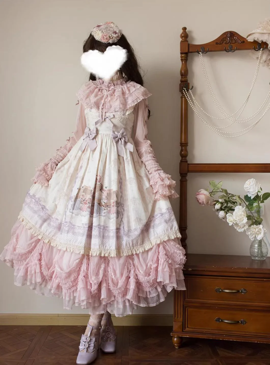 Vernal Feast - Polka Dot Lolita Blouse, Ruffled False Collar - Image 11