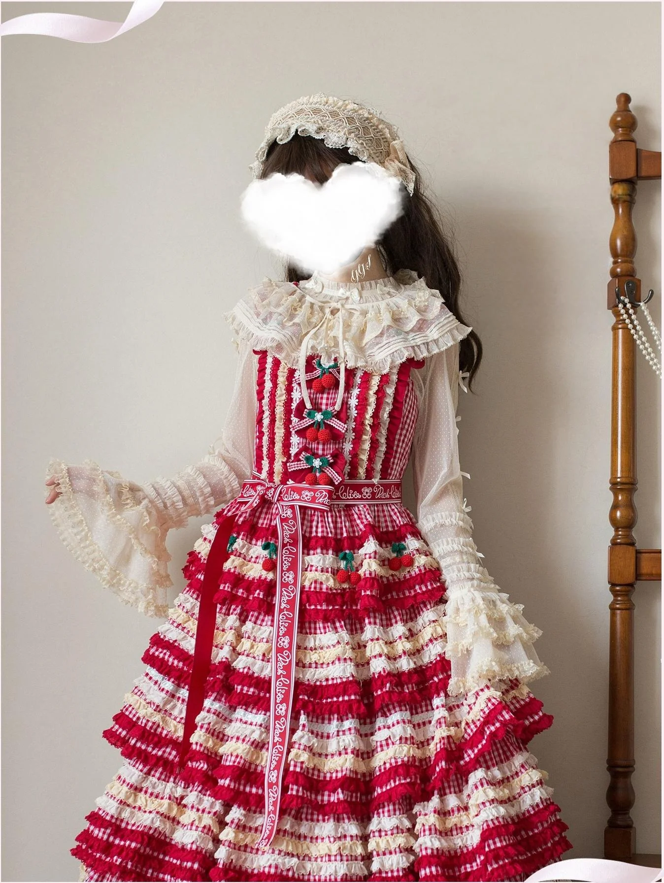 Vernal Feast - Polka Dot Lolita Blouse, Ruffled False Collar - Image 12