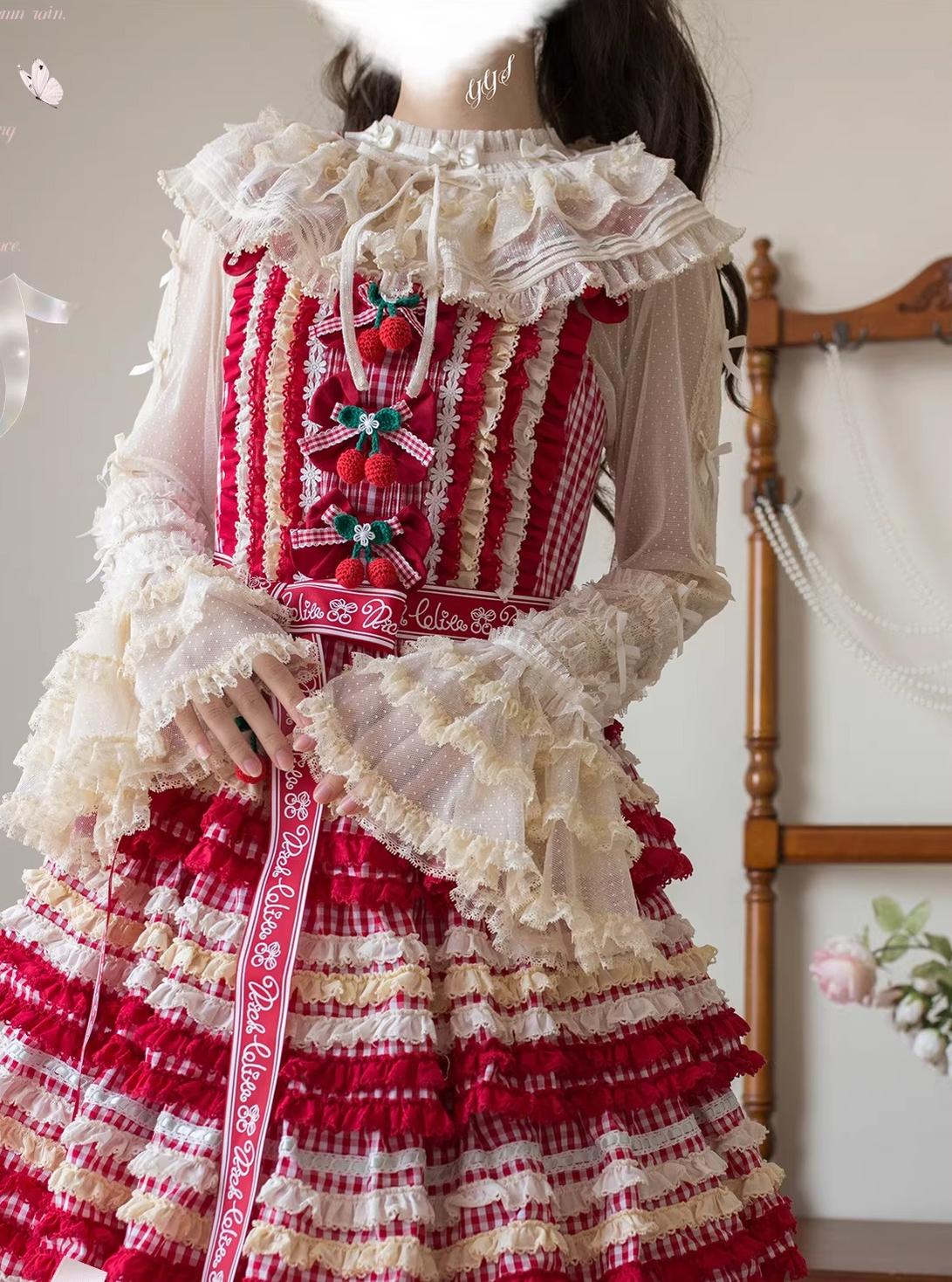 Vernal Feast - Polka Dot Lolita Blouse, Ruffled False Collar - Image 3