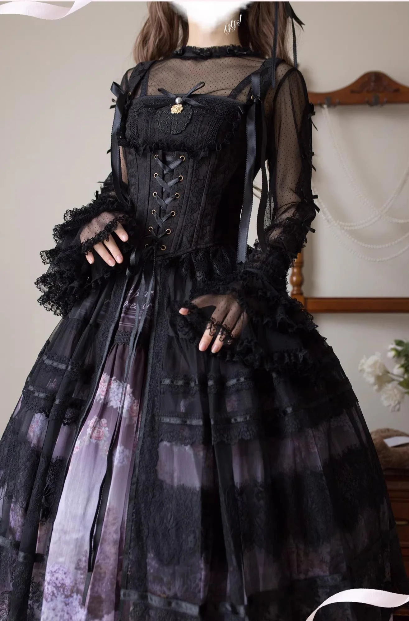 Vernal Feast - Polka Dot Lolita Blouse, Ruffled False Collar - Image 7