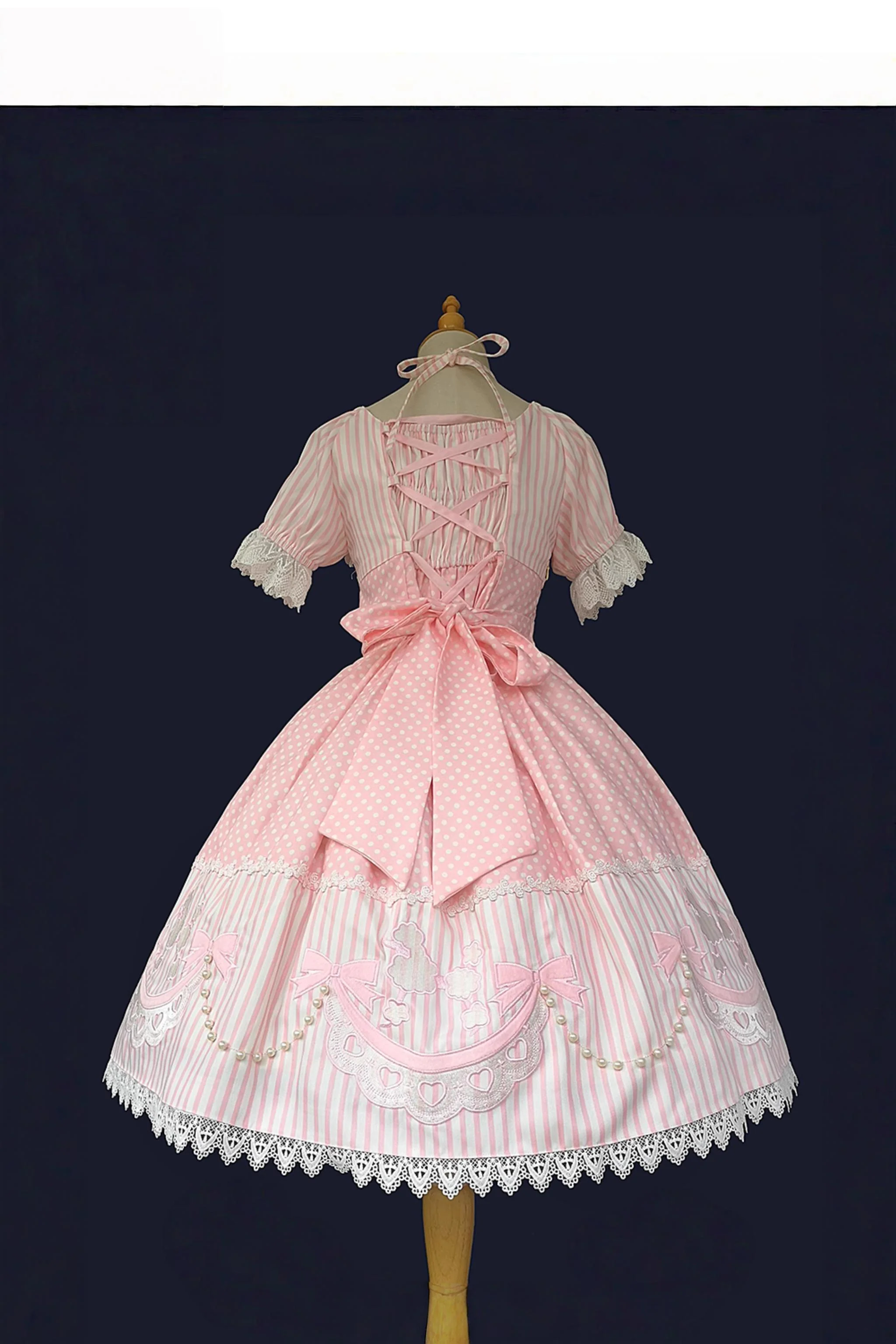 Poodle - Polka Dot Old-school Lolita Dress, Poodle Embroidery - Image 3