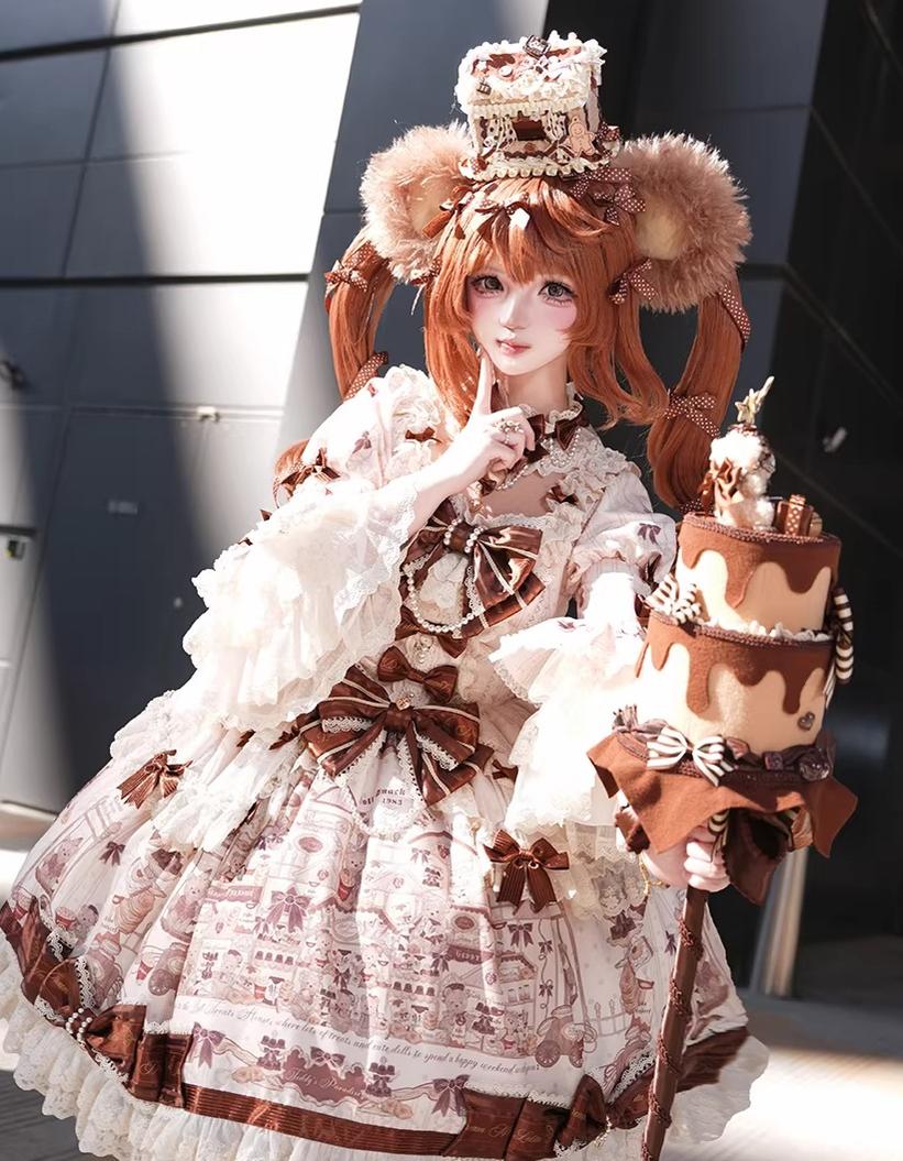Little Bear Workshop - Printed Sweet Lolita Dress, Long Sleeved Blouse - Image 11