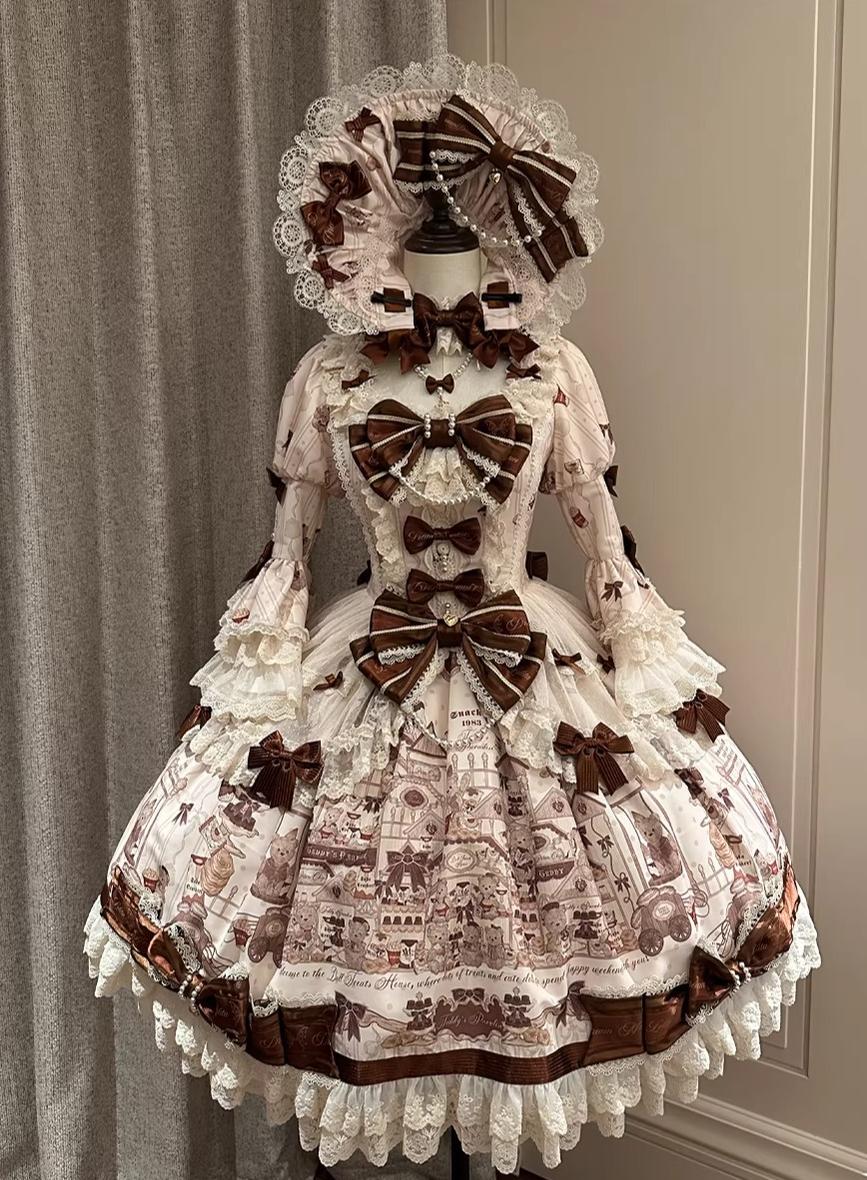 Little Bear Workshop - Printed Sweet Lolita Dress, Long Sleeved Blouse - Image 3