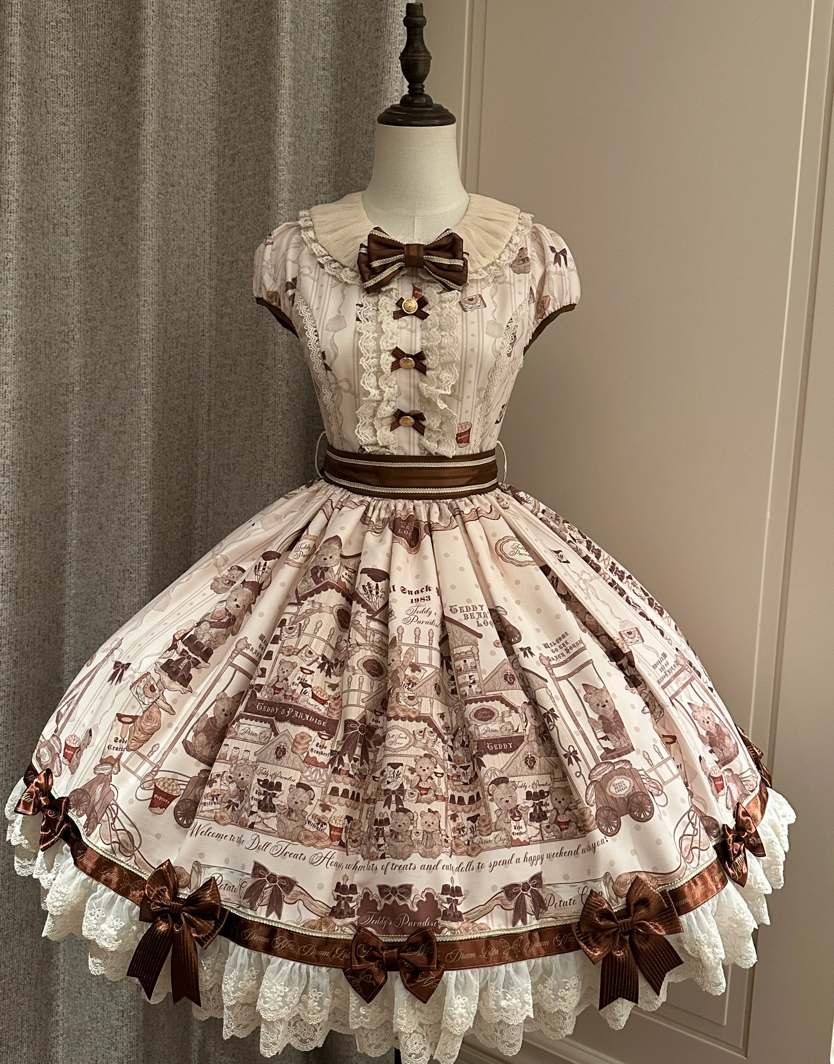 Little Bear Workshop - Printed Sweet Lolita Dress, Long Sleeved Blouse - Image 4