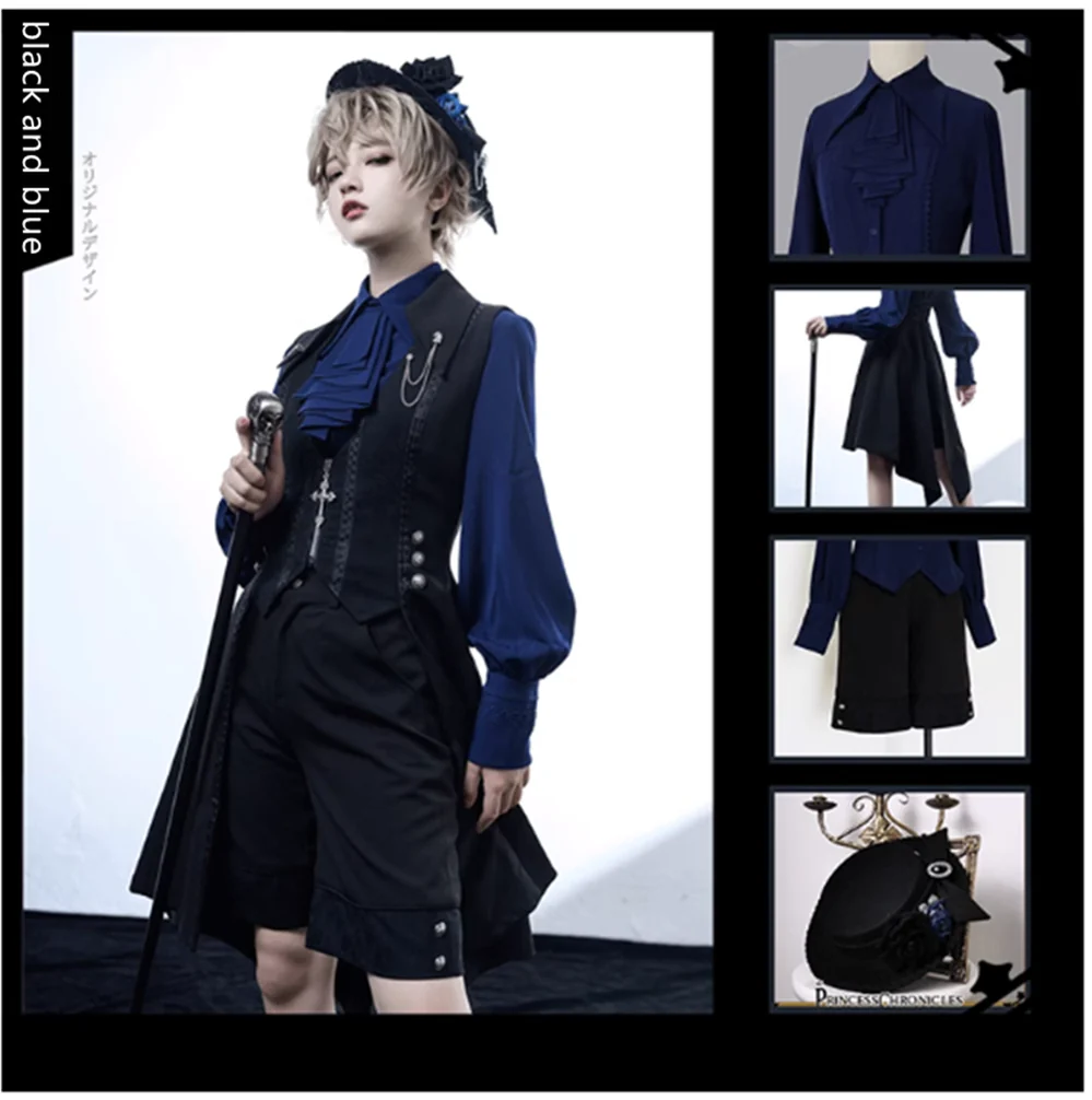 Black and Blue - Ouji Lolita Casual Shorts - Image 3