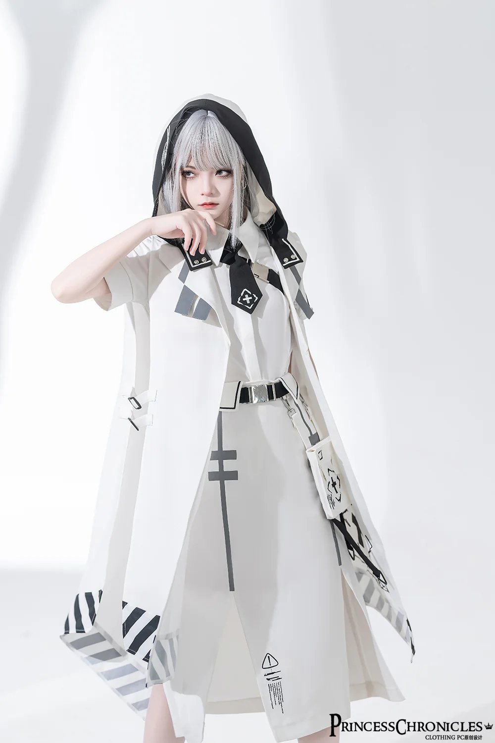 Dry sea and Ashlar - Techwear-inspired White Cloak Set - Image 11