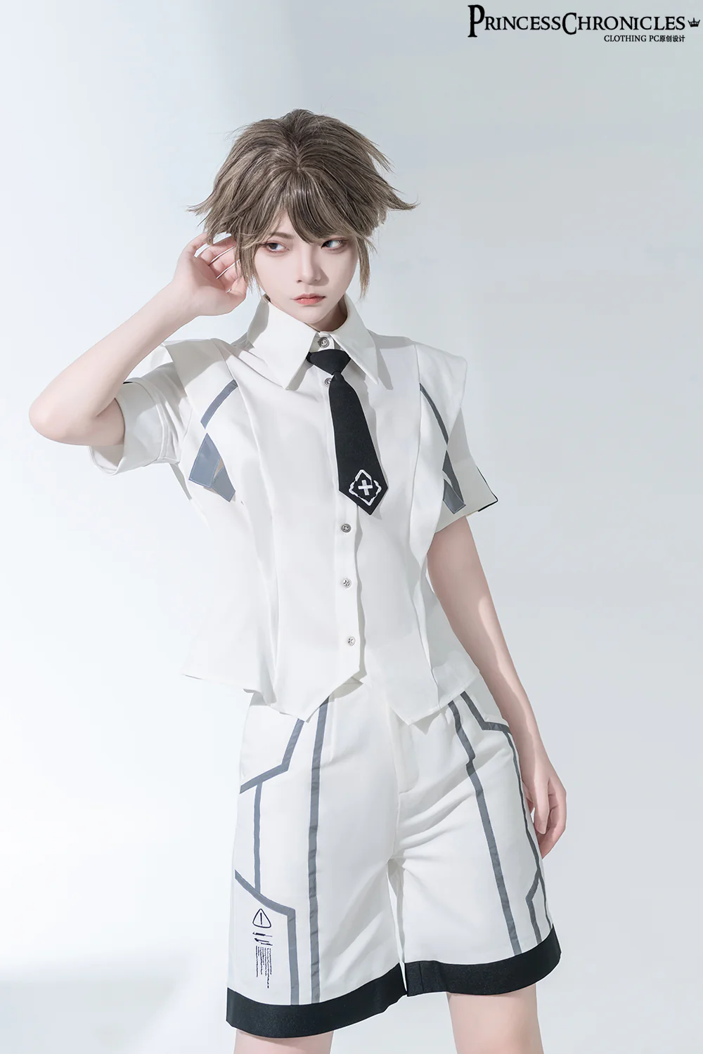 Dry sea and Ashlar - Handsome Futuristic Style White Short Set - Image 12