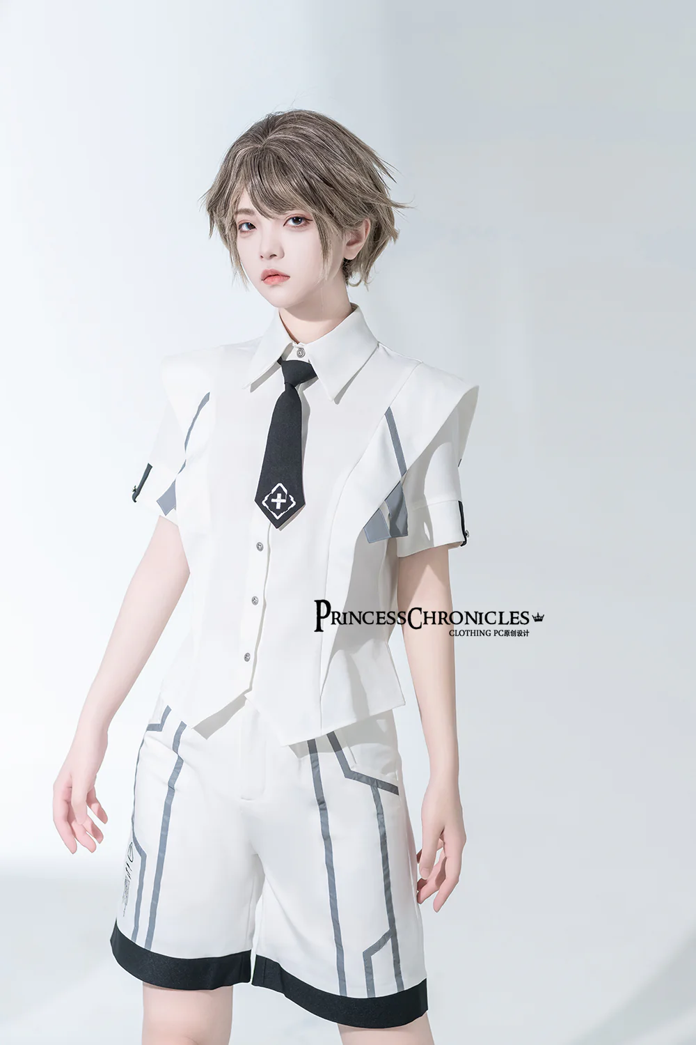 Dry sea and Ashlar - Handsome Futuristic Style White Short Set - Image 18