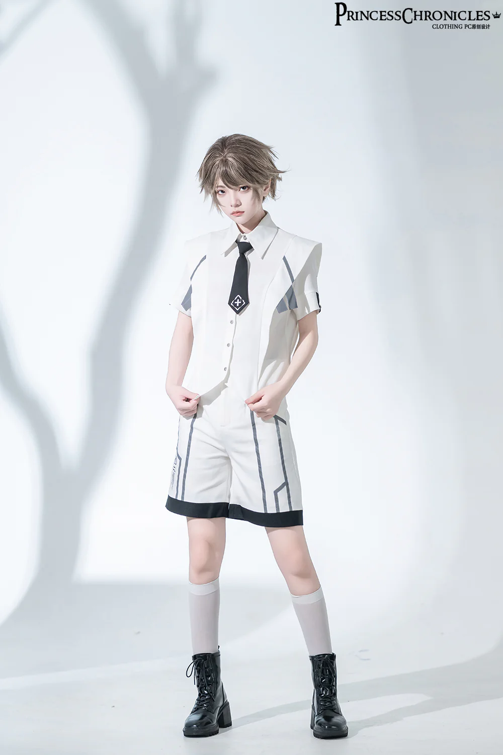 Dry sea and Ashlar - Handsome Futuristic Style White Short Set - Image 4