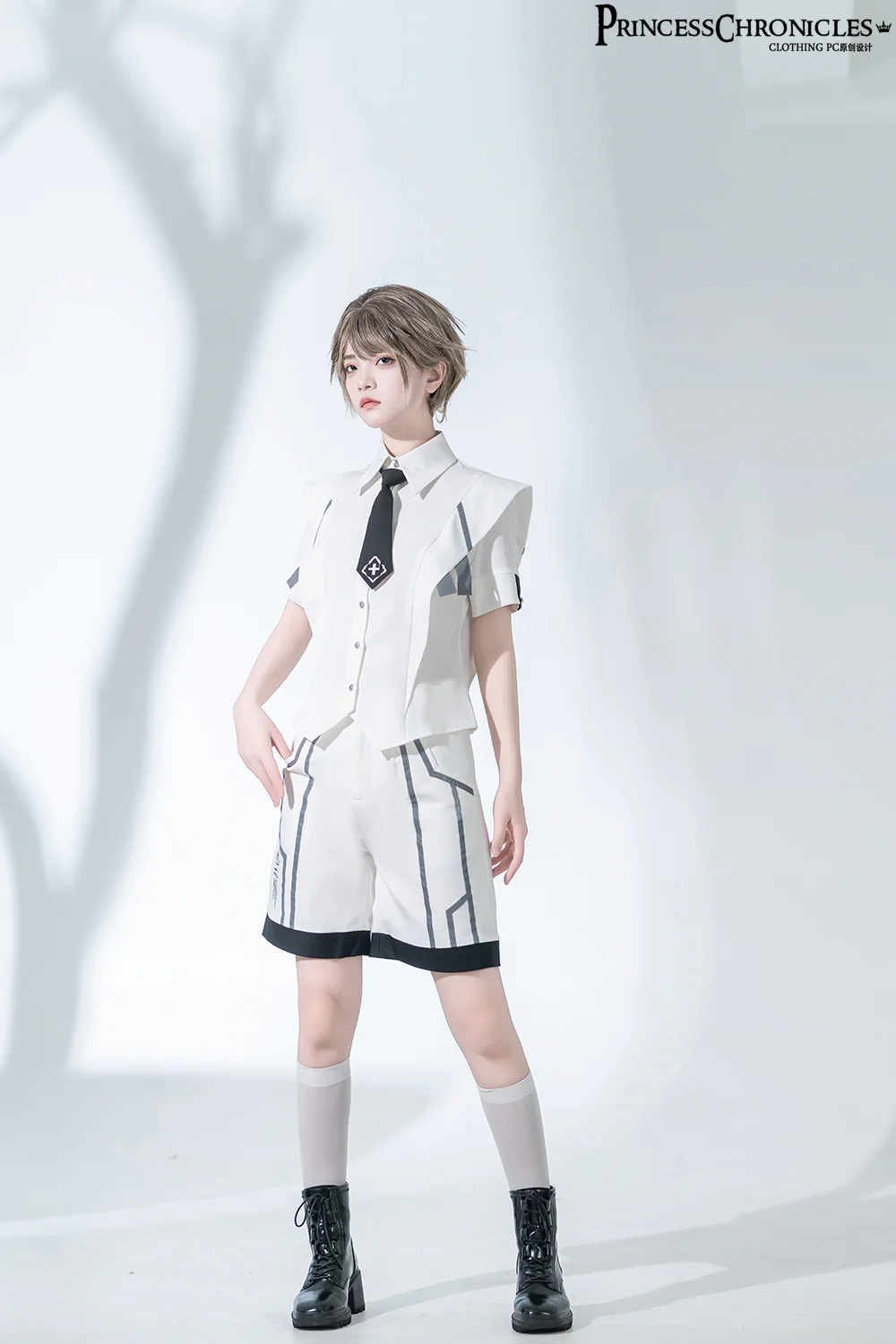 Dry sea and Ashlar - Handsome Futuristic Style White Short Set - Image 9