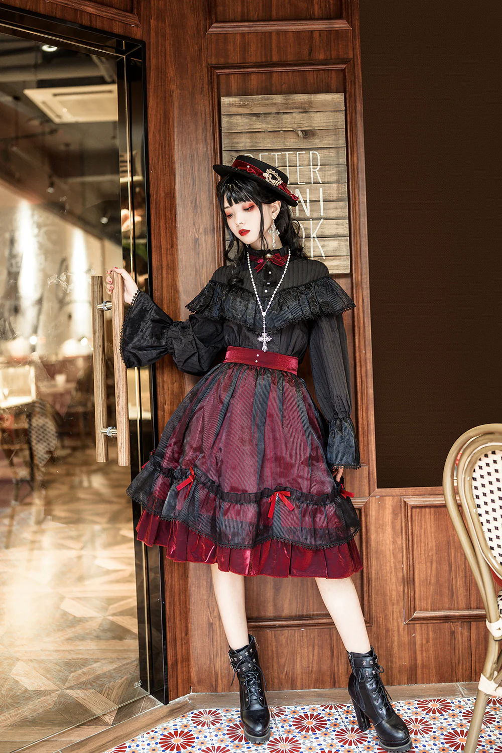 Gothic Lolita Cross Shaped Pearl Necklace - Image 7