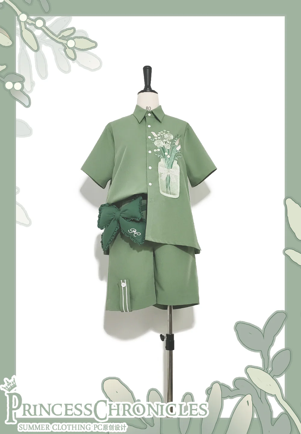 Limited Flowering Time - Retro Green Flower Embroidery Shirt - Image 23