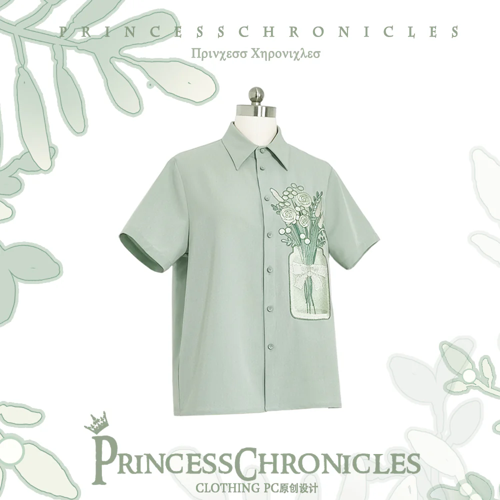Limited Flowering Time - Retro Green Flower Embroidery Shirt - Image 26