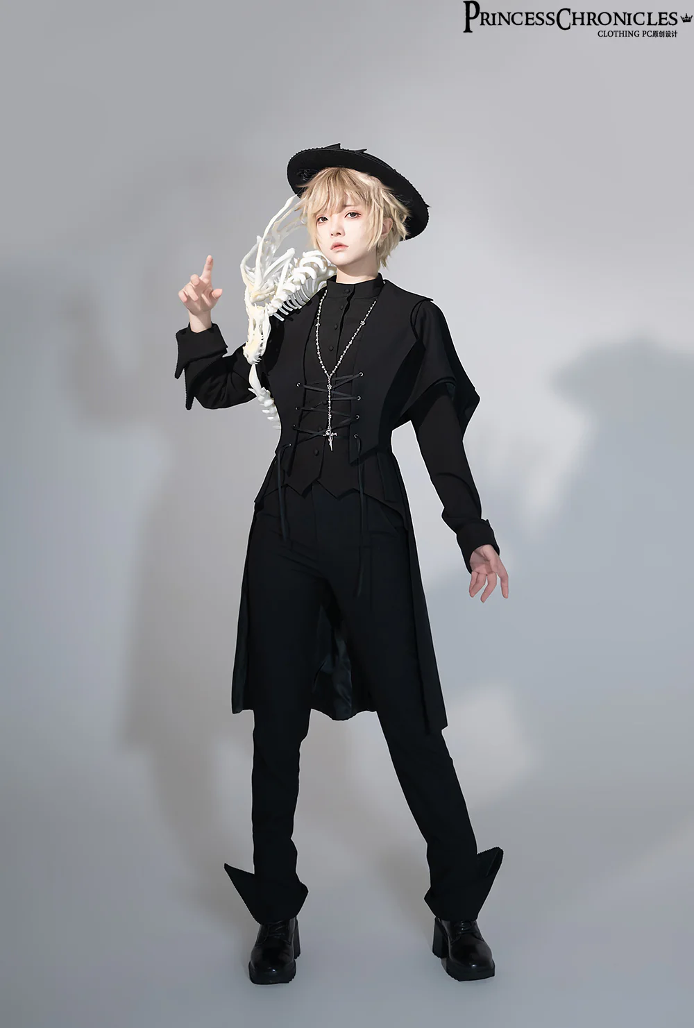 Yan Ye - Ouji Lolita Black Flat Hat - Image 2