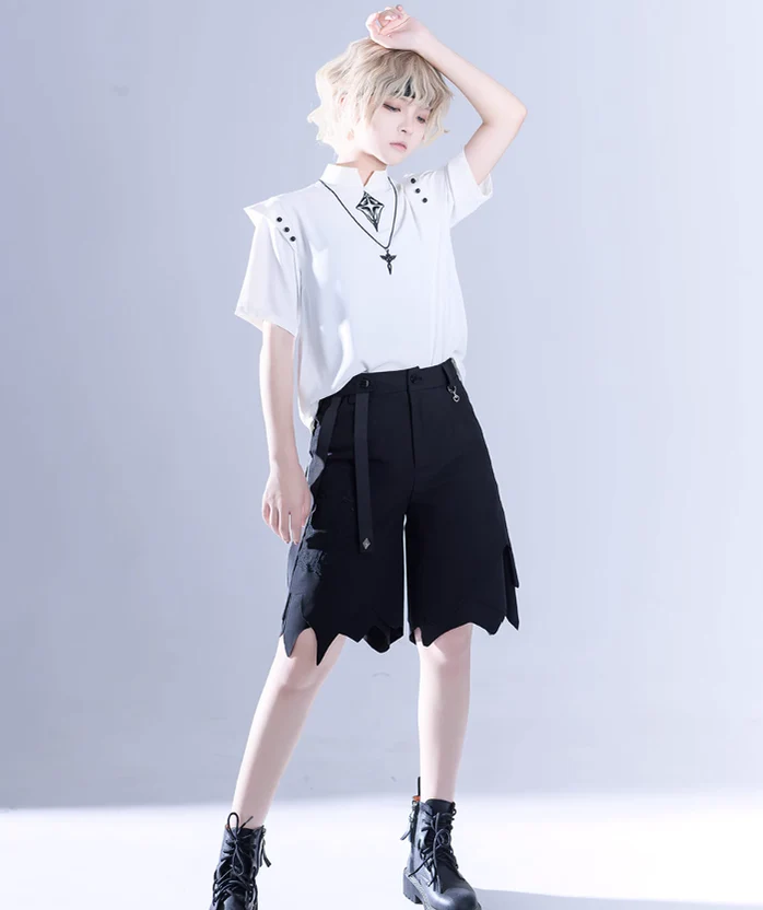 Ouji Lolita Irregular Hem Black Shorts - Image 10