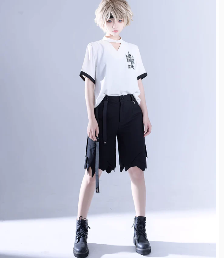Ouji Lolita Irregular Hem Black Shorts - Image 7