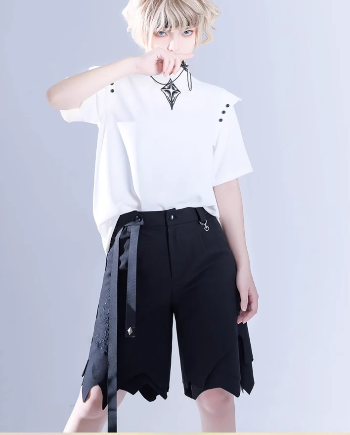 Ouji Lolita Irregular Hem Black Shorts - Image 9